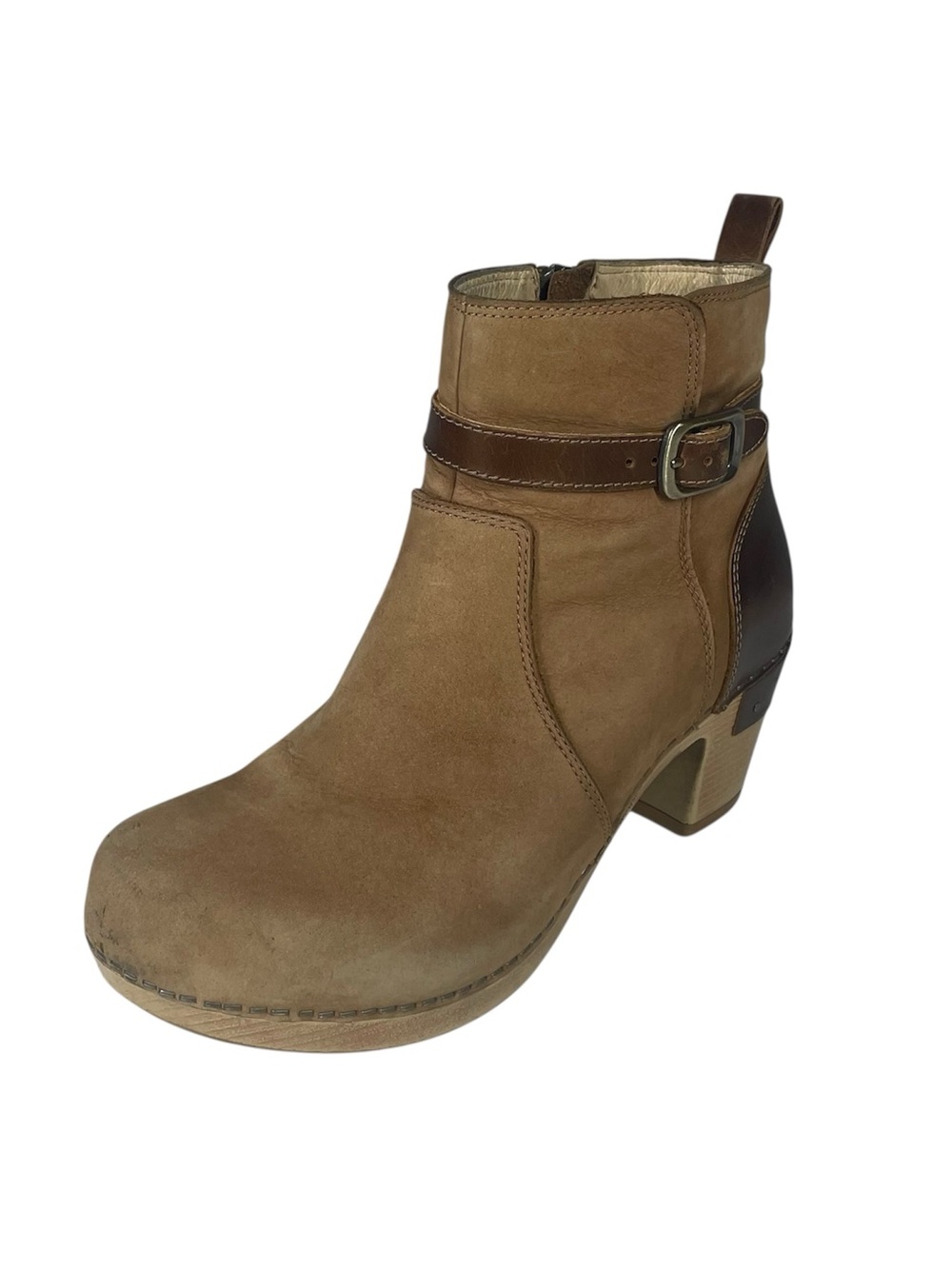 Dansko Anya Heeled Boots Ankle Booties Size 37 6.5 7 Biscotti Nubuck Leather